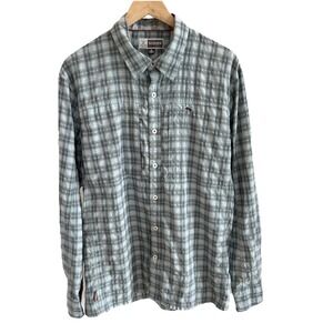 SIMMS Shirt Mens L Plaid Button Up Insect Shield Fishing Long Sleeve Bugstopper
